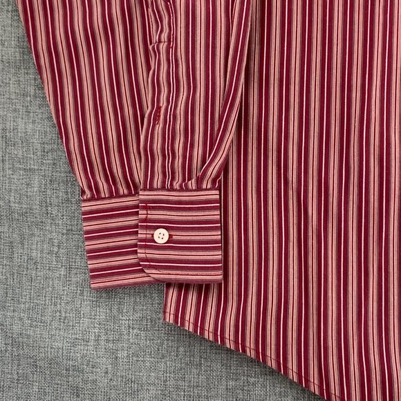 Vintage Men's Dockers Red Striped XL Button Down Shirt Cotton Long Sleeve - Picture 5 of 10